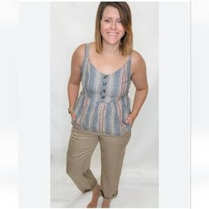 Tribal Peplum Vertical Stripe Tank. Size Large. Color Dk. Navy.